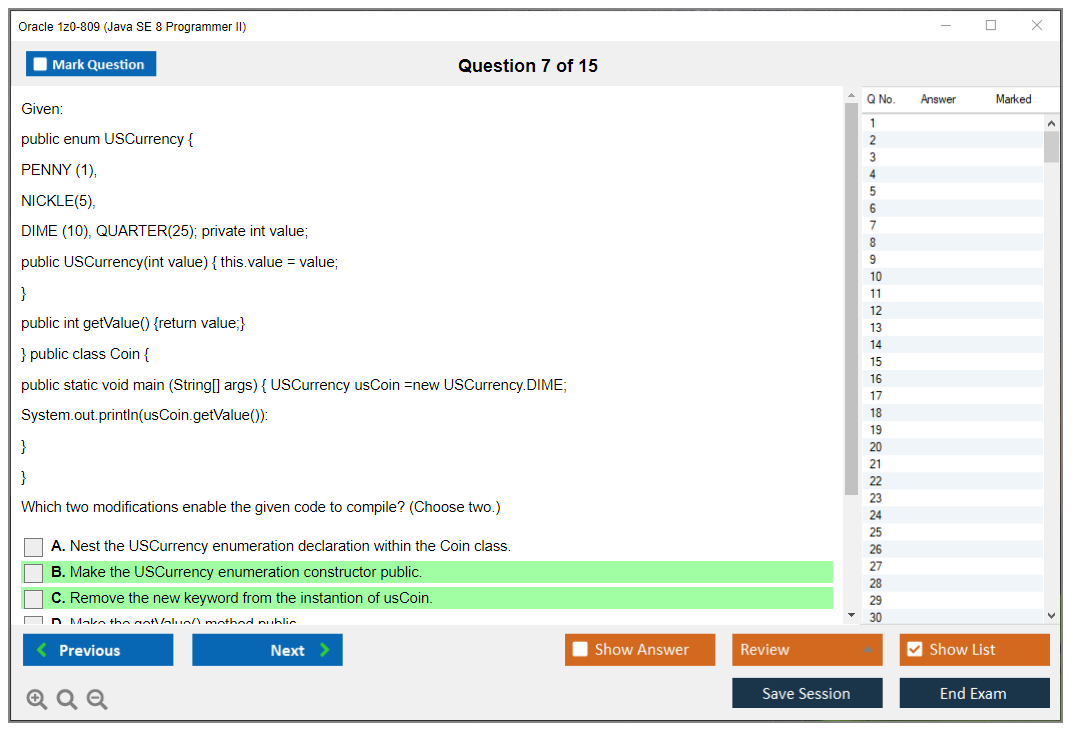 Oracle 1z0-809 (Java SE 8 Programmer II) Simulateur d'examen Moteur de test Dumps d'examen 7