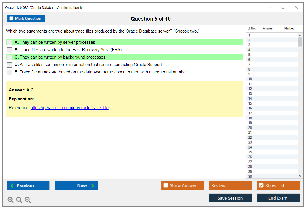Oracle 1z0-082 (Oracle Database Administration I) Prüfungs-Simulator Test Engine Prüfungs-Dumps 5
