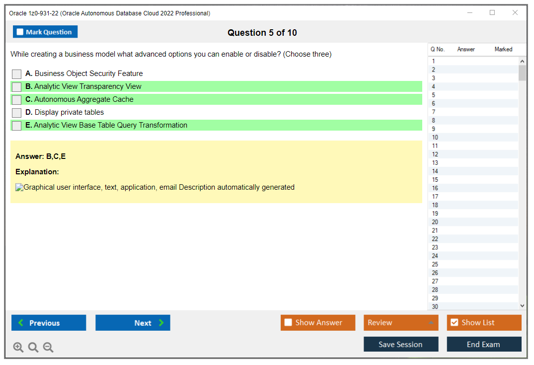 Oracle 1z0-931-22 (Oracle Autonomous Database Cloud 2022 Professional) Simulador de exame Motor de teste Dumps de exame 5