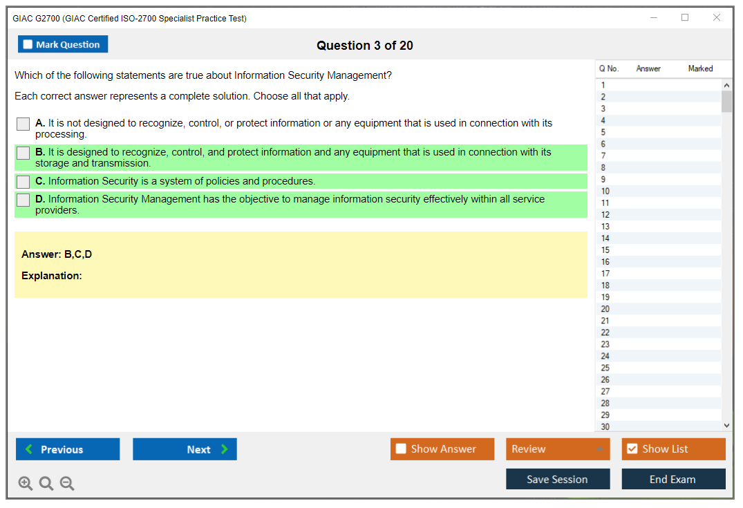 GIAC G2700 (GIAC Certified ISO-2700 Specialist Practice Test) Exam Simulator Test Engine Practice Exam 3