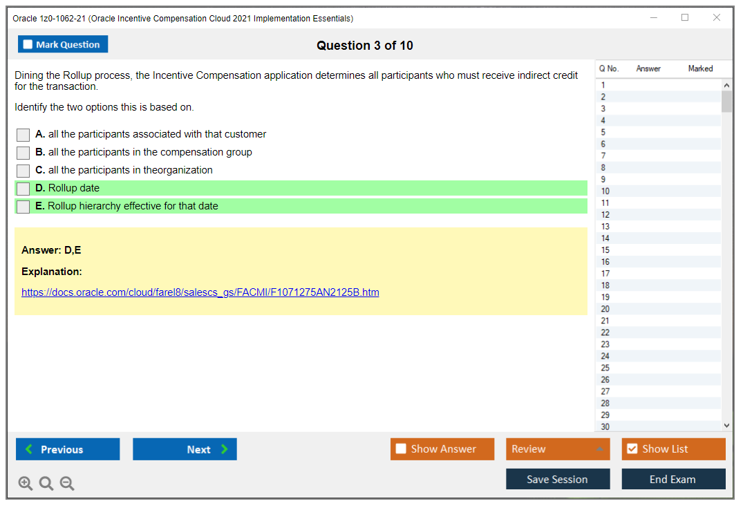 Oracle 1z0-1062-21 (Oracle Incentive Compensation Cloud 2021 Implementation Essentials) Simulatore di esame Motore di test Dump degli esami 3