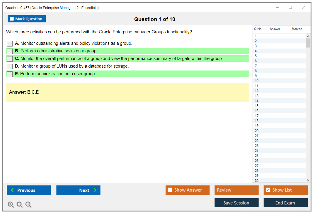 Oracle 1z0-457 (Oracle Enterprise Manager 12c Essentials) Simulatore di esame Motore di test Dump degli esami 1