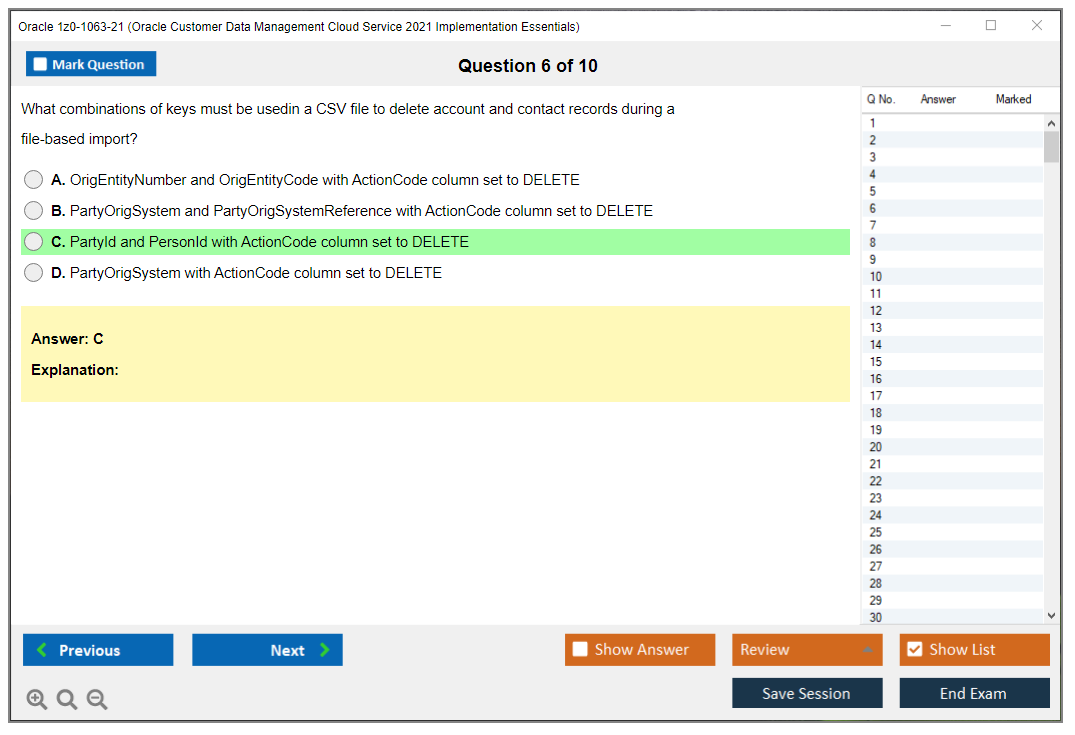 Oracle 1z0-1063-21 (Oracle Customer Data Management Cloud Service 2021 Implementation Essentials) Simulatore di esame Motore di test Dump degli esami 6