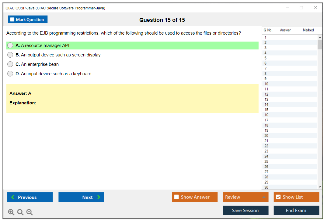 GIAC GSSP-Java (GIAC Secure Software Programmer – Java) Simulador de exame Motor de teste Dumps de exame 15