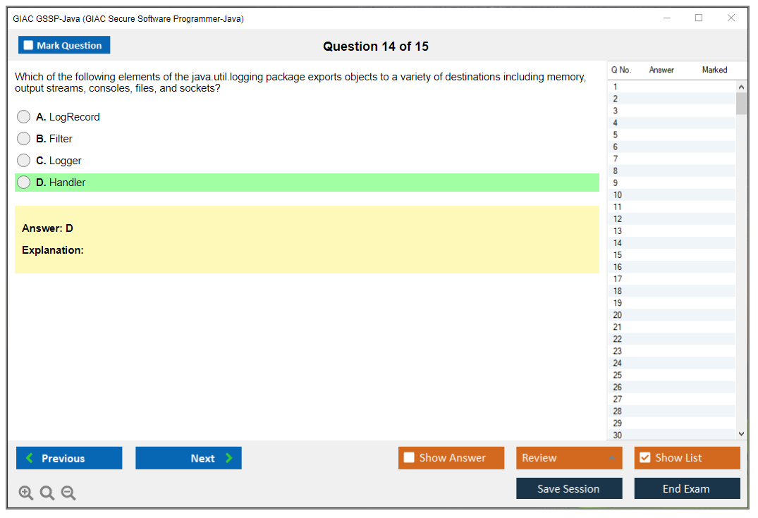 GIAC GSSP-Java (GIAC Secure Software Programmer – Java) Simulador de exame Motor de teste Dumps de exame 14