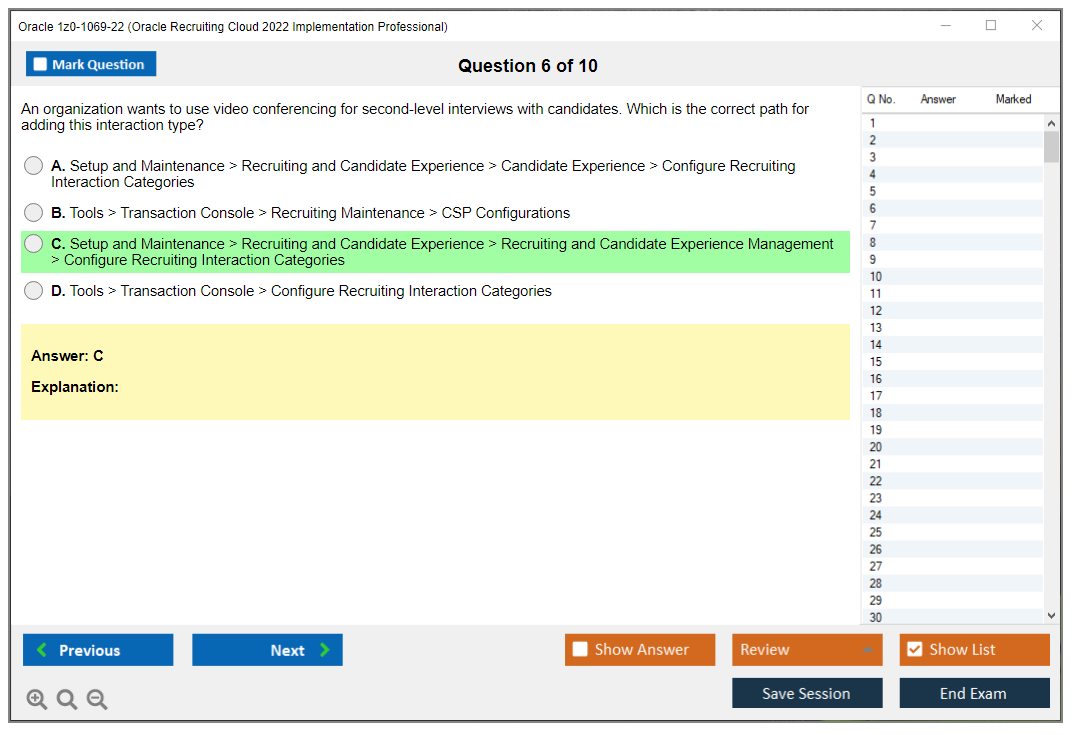 Oracle 1z0-1069-22 (Oracle Recruiting Cloud 2022 Implementation Professional) Simulateur d'examen Moteur de test Dumps d'examen 6