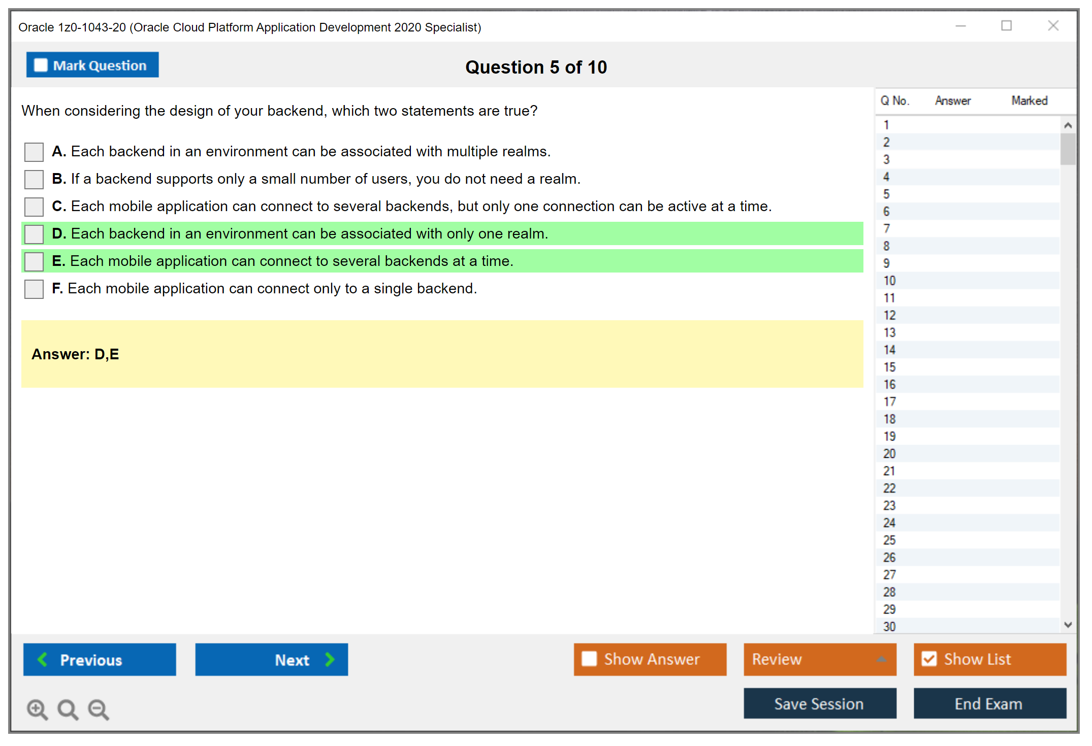 Oracle 1z0-1043-20 (Oracle Cloud Platform Application Development 2020 Specialist) Exam Simulator Test Engine Practice Exam 5