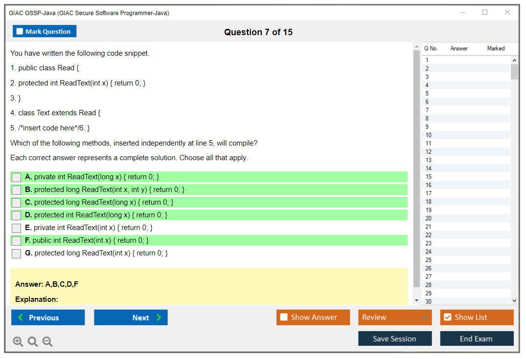 GIAC GSSP-Java (GIAC Secure Software Programmer – Java) Simulador de exame Motor de teste Dumps de exame 7