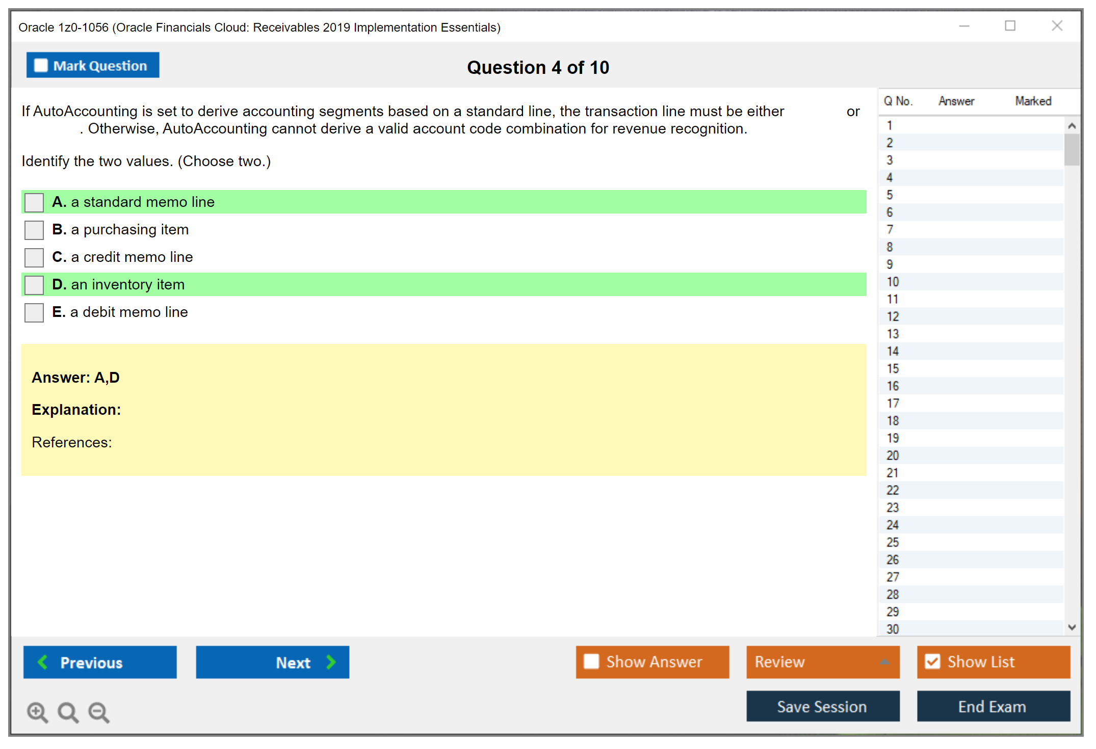 Oracle 1z0-1056 (Oracle Financials Cloud: Receivables 2019 Implementation Essentials) Prüfungs-Simulator Test Engine Prüfungs-Dumps 4