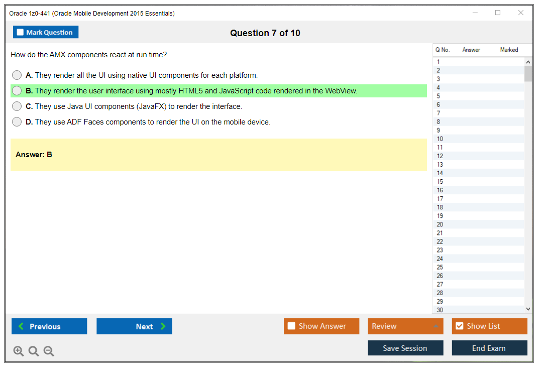 Oracle 1z0-441 (Oracle Mobile Development 2015 Essentials) Simulatore di esame Motore di test Dump degli esami 7