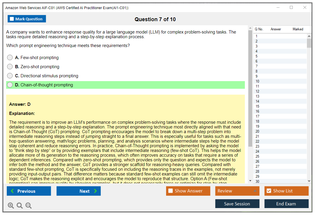 Amazon Web Services AIF-C01 (AWS Certified AI Practitioner Exam(AI1-C01)) Симулятор экзамена Тестовый движок Экзаменационные дампы 7