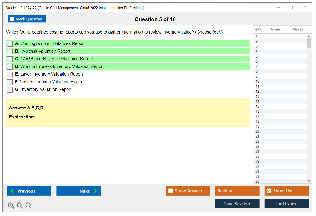 Oracle 1z0-1074-22 (Oracle Cost Management Cloud 2022 Implementation Professional) Prüfungs-Simulator Test Engine Prüfungs-Dumps 5