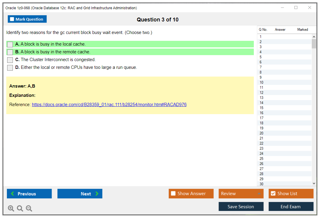 Oracle 1z0-068 (Oracle Database 12c: RAC and Grid Infrastructure Administration) Симулятор экзамена Тестовый движок Экзаменационные дампы 3