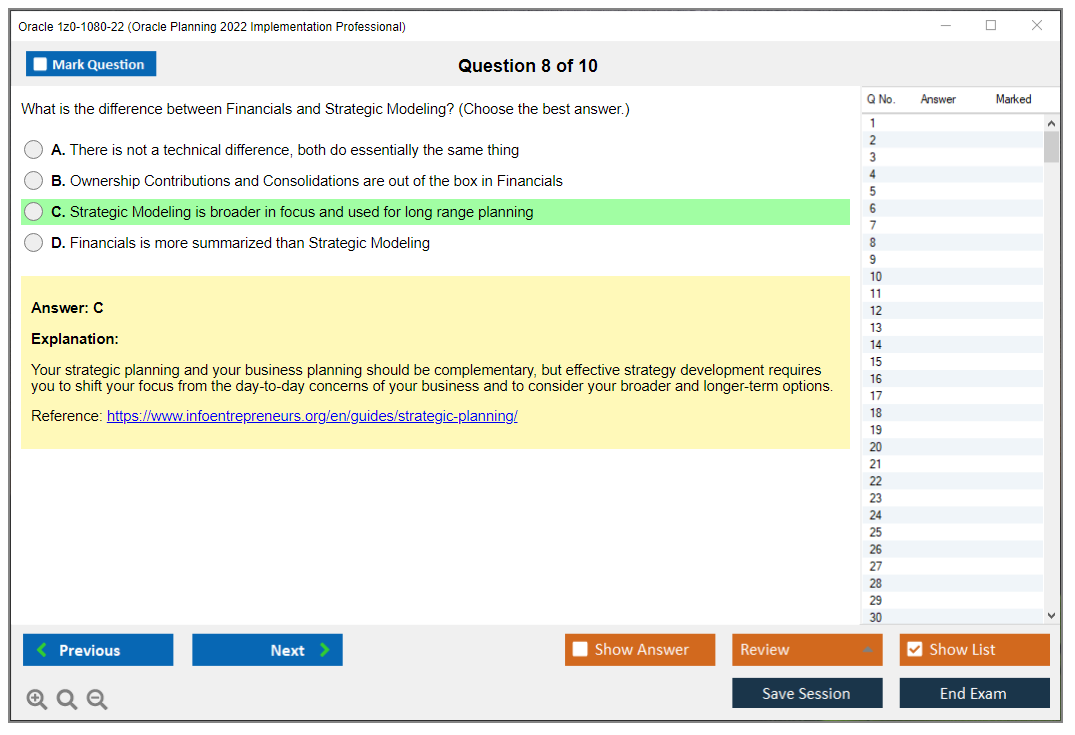 Oracle 1z0-1080-22 (Oracle Planning 2022 Implementation Professional) Simulatore di esame Motore di test Dump degli esami 8