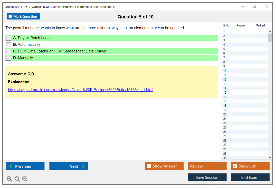 Oracle 1z0-1106-1 (Oracle HCM Business Process Foundations Associate Rel 1) Prüfungs-Simulator Test Engine Prüfungs-Dumps 5
