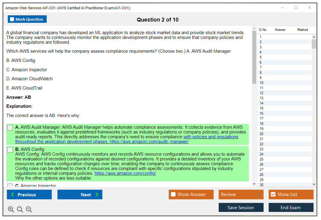 Amazon Web Services AIF-C01 (AWS Certified AI Practitioner Exam(AI1-C01)) Симулятор экзамена Тестовый движок Экзаменационные дампы 2