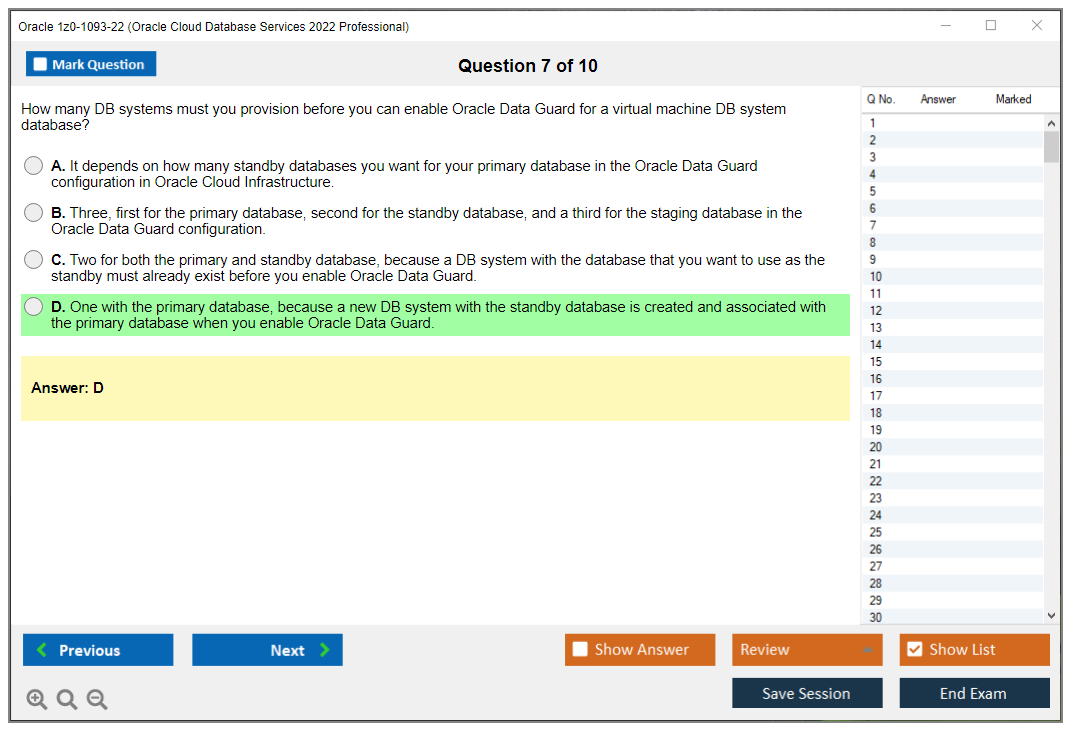 Oracle 1z0-1093-22 (Oracle Cloud Database Services 2022 Professional) Prüfungs-Simulator Test Engine Prüfungs-Dumps 7
