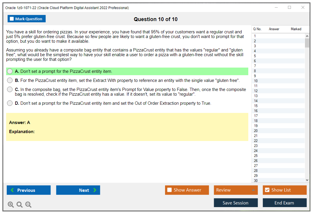 Oracle 1z0-1071-22 (Oracle Cloud Platform Digital Assistant 2022 Professional) Prüfungs-Simulator Test Engine Prüfungs-Dumps 10