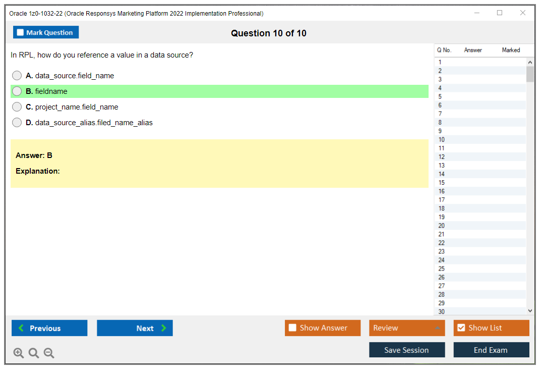 Oracle 1z0-1032-22 (Oracle Responsys Marketing Platform 2022 Implementation Professional) Prüfungs-Simulator Test Engine Prüfungs-Dumps 10