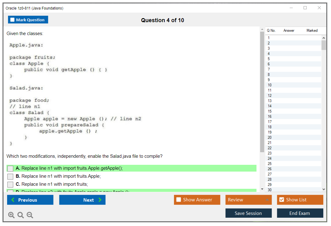 Oracle 1z0-811 (Java Foundations) Simulateur d'examen Moteur de test Dumps d'examen 4