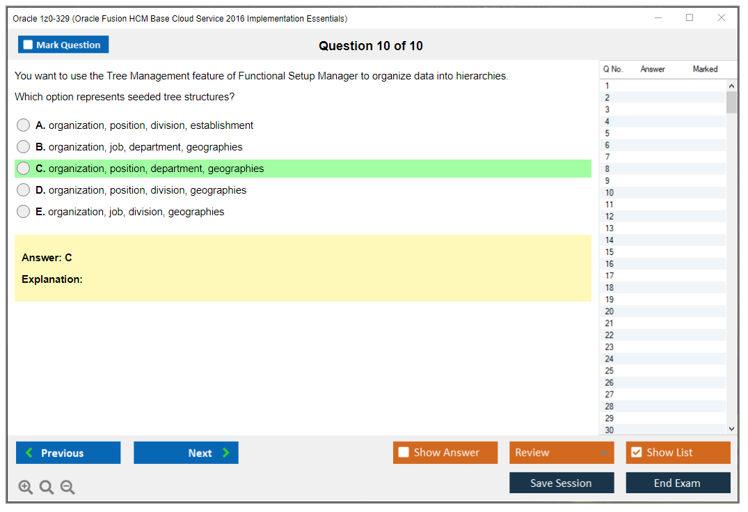 Oracle 1z0-329 (Oracle Fusion HCM Base Cloud Service 2016 Implementation Essentials) Exam Simulator Test Engine Practice Exam 10