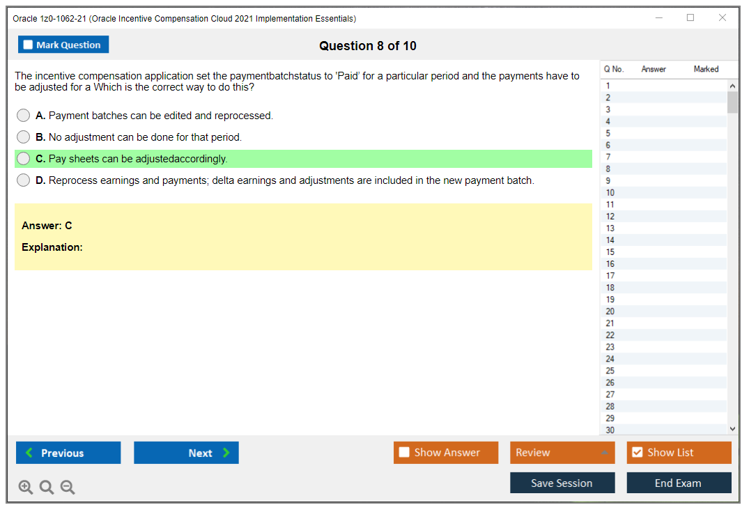 Oracle 1z0-1062-21 (Oracle Incentive Compensation Cloud 2021 Implementation Essentials) Simulatore di esame Motore di test Dump degli esami 8