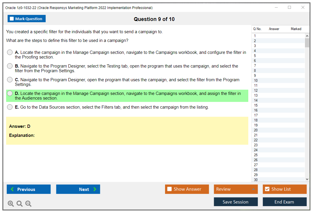 Oracle 1z0-1032-22 (Oracle Responsys Marketing Platform 2022 Implementation Professional) Prüfungs-Simulator Test Engine Prüfungs-Dumps 9