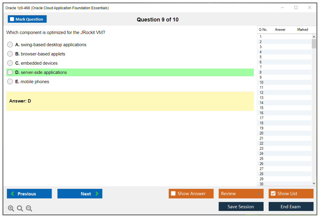 Oracle 1z0-468 (Oracle Cloud Application Foundation Essentials) Exam Simulator Test Engine Practice Exam 9