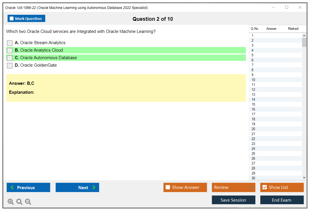 Oracle 1z0-1096-22 (Oracle Machine Learning using Autonomous Database 2022 Specialist) Simulador de examen Motor de pruebas Dumps de examen 2