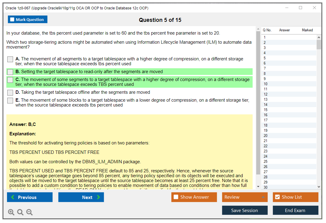 Oracle 1z0-067 (Upgrade Oracle9i/10g/11g OCA OR OCP to Oracle Database 12c OCP) Симулятор экзамена Тестовый движок Экзаменационные дампы 5