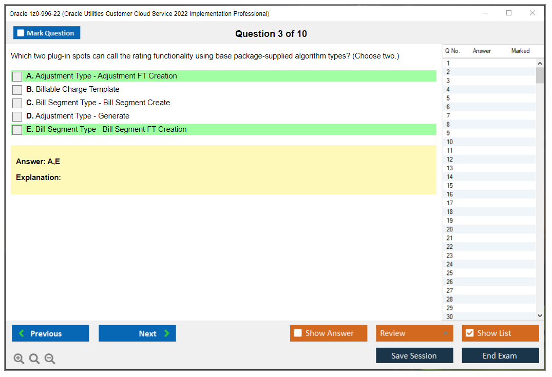 Oracle 1z0-996-22 (Oracle Utilities Customer Cloud Service 2022 Implementation Professional) Simulatore di esame Motore di test Dump degli esami 3