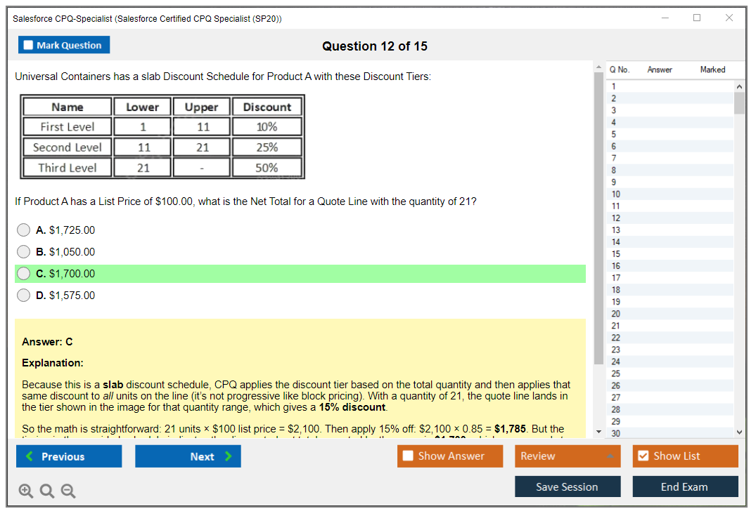 Salesforce CPQ-Specialist (Salesforce Certified CPQ Specialist) Симулятор экзамена Тестовый движок Экзаменационные дампы 12