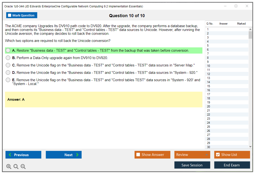 Oracle 1z0-344 (JD Edwards EnterpriseOne Configurable Network Computing 9.2 Implementation Essentials) Prüfungs-Simulator Test Engine Prüfungs-Dumps 10