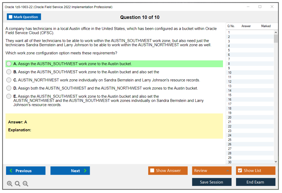 Oracle 1z0-1003-22 (Oracle Field Service 2022 Implementation Professional) Exam Simulator Test Engine Practice Exam 10