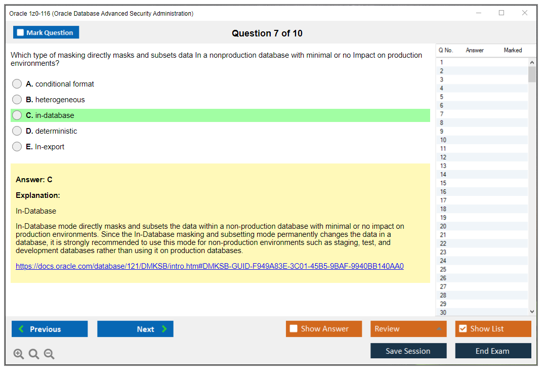 Oracle 1z0-116 (Oracle Database Security Administration) Simulateur d'examen Moteur de test Dumps d'examen 7