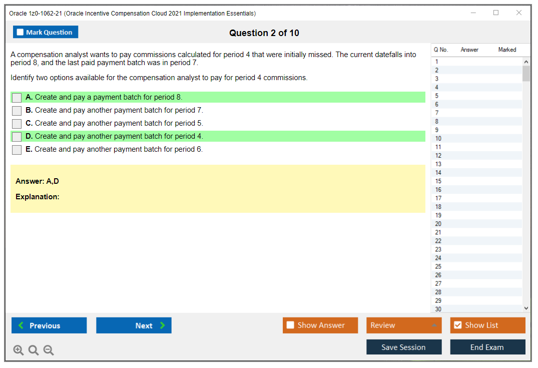 Oracle 1z0-1062-21 (Oracle Incentive Compensation Cloud 2021 Implementation Essentials) Simulatore di esame Motore di test Dump degli esami 2