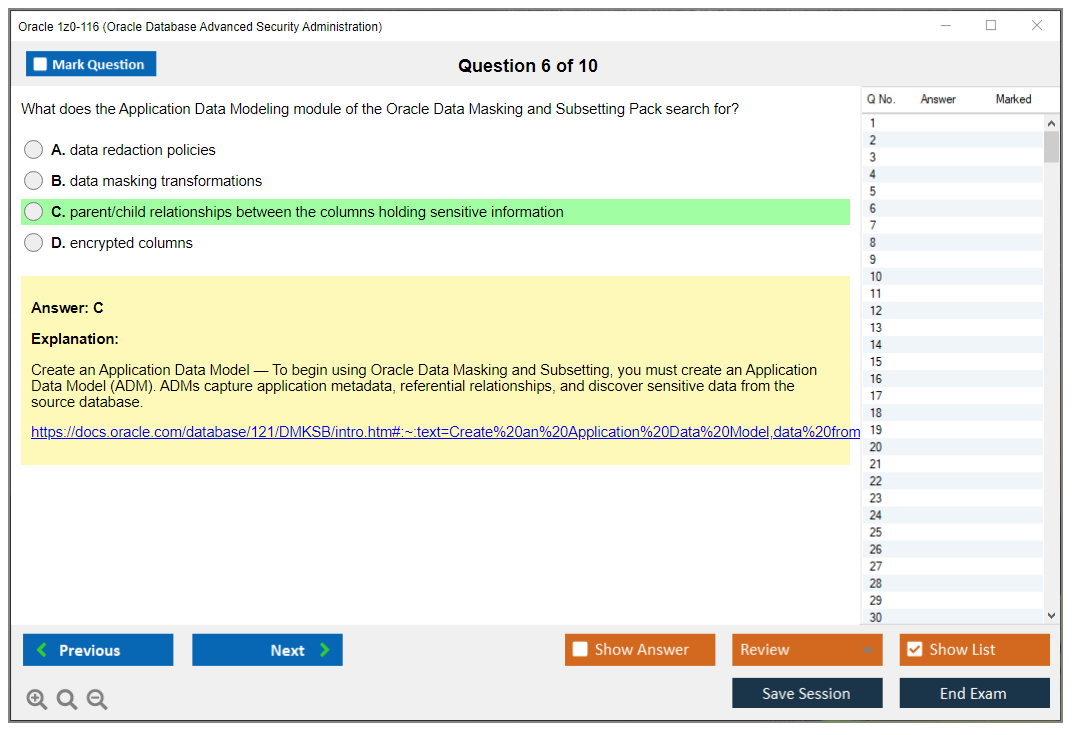 Oracle 1z0-116 (Oracle Database Security Administration) Simulateur d'examen Moteur de test Dumps d'examen 6