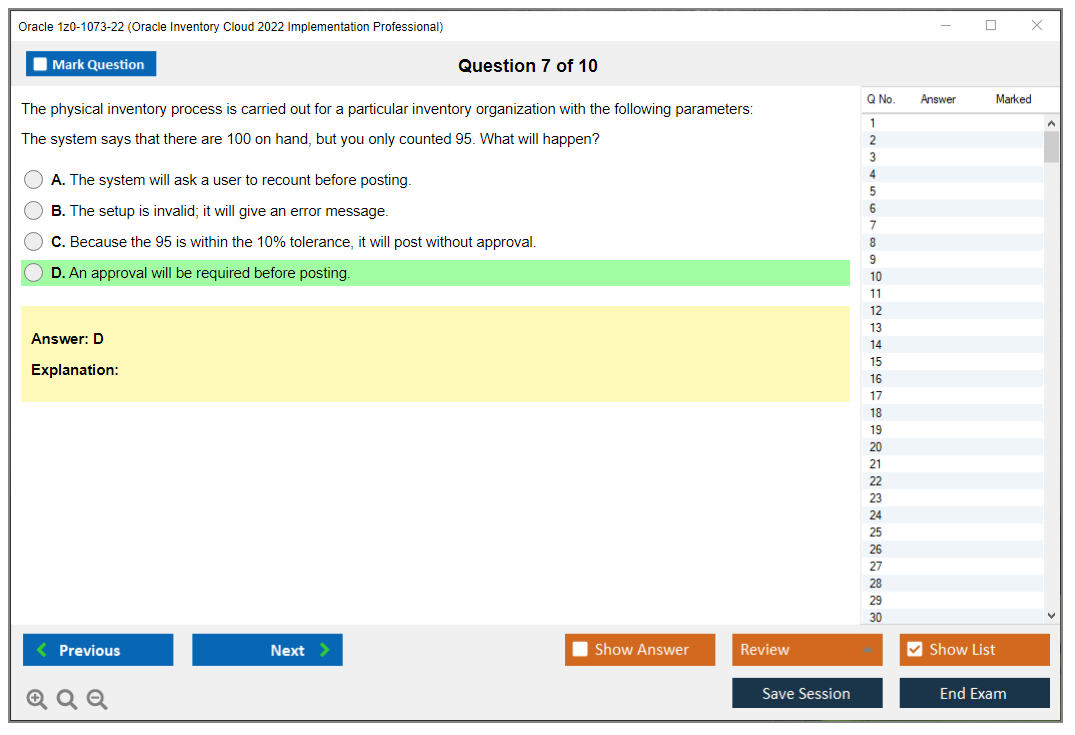 Oracle 1z0-1073-22 (Oracle Inventory Cloud 2022 Implementation Professional) Prüfungs-Simulator Test Engine Prüfungs-Dumps 7
