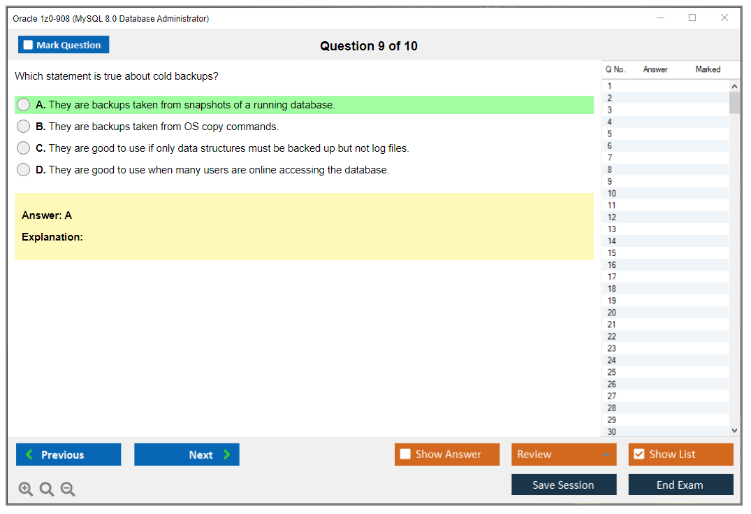Oracle 1z0-908 (MySQL 8.0 Database Administrator) Simulador de exame Motor de teste Dumps de exame 9