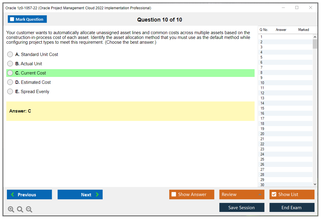 Oracle 1z0-1057-22 (Oracle Project Management Cloud 2022 Implementation Professional) Simulatore di esame Motore di test Dump degli esami 10