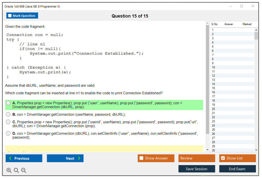 Oracle 1z0-809 (Java SE 8 Programmer II) Simulateur d'examen Moteur de test Dumps d'examen 15