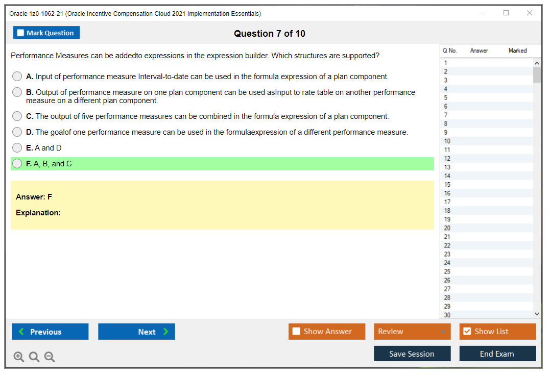Oracle 1z0-1062-21 (Oracle Incentive Compensation Cloud 2021 Implementation Essentials) Simulatore di esame Motore di test Dump degli esami 7