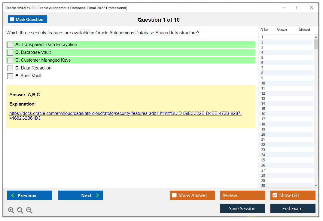 Oracle 1z0-931-22 (Oracle Autonomous Database Cloud 2022 Professional) Simulador de exame Motor de teste Dumps de exame 1