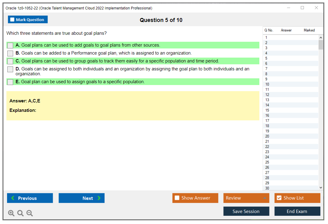 Oracle 1z0-1052-22 (Oracle Talent Management Cloud 2022 Implementation Professional) Simulatore di esame Motore di test Dump degli esami 5