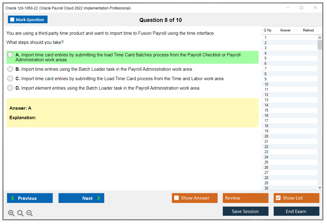 Oracle 1z0-1050-22 (Oracle Payroll Cloud 2022 Implementation Professional) Simulatore di esame Motore di test Dump degli esami 8