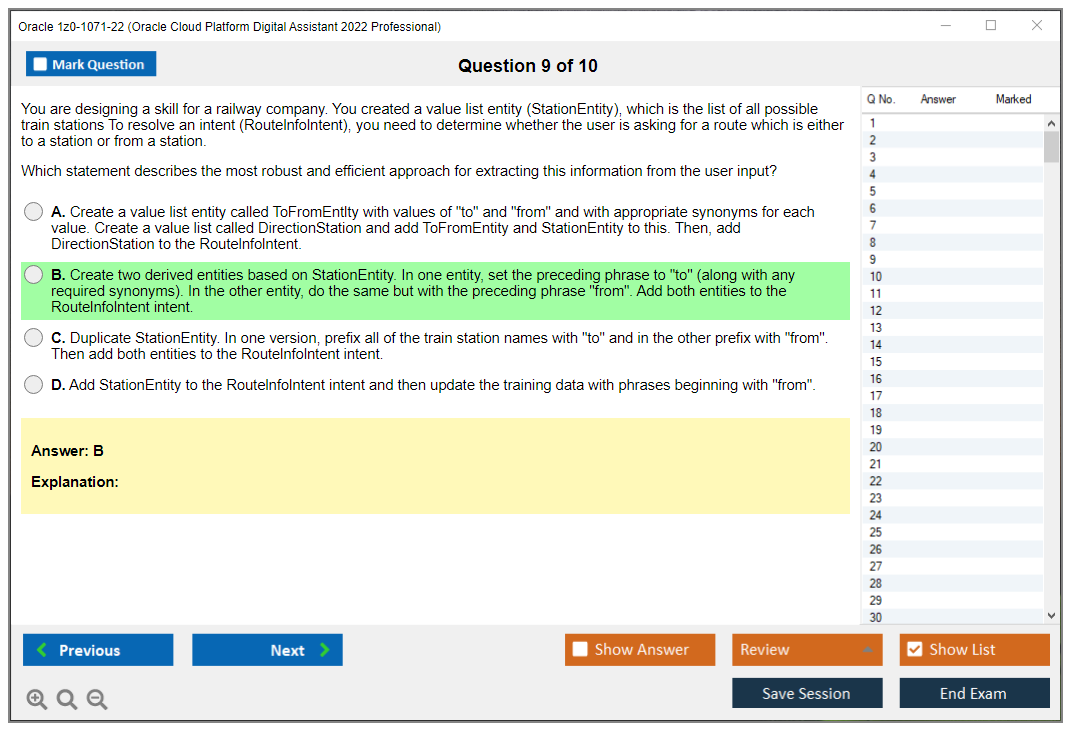 Oracle 1z0-1071-22 (Oracle Cloud Platform Digital Assistant 2022 Professional) Prüfungs-Simulator Test Engine Prüfungs-Dumps 9