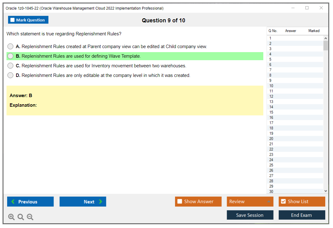 Oracle 1z0-1045-22 (Oracle Warehouse Management Cloud 2022 Implementation Professional) Prüfungs-Simulator Test Engine Prüfungs-Dumps 9