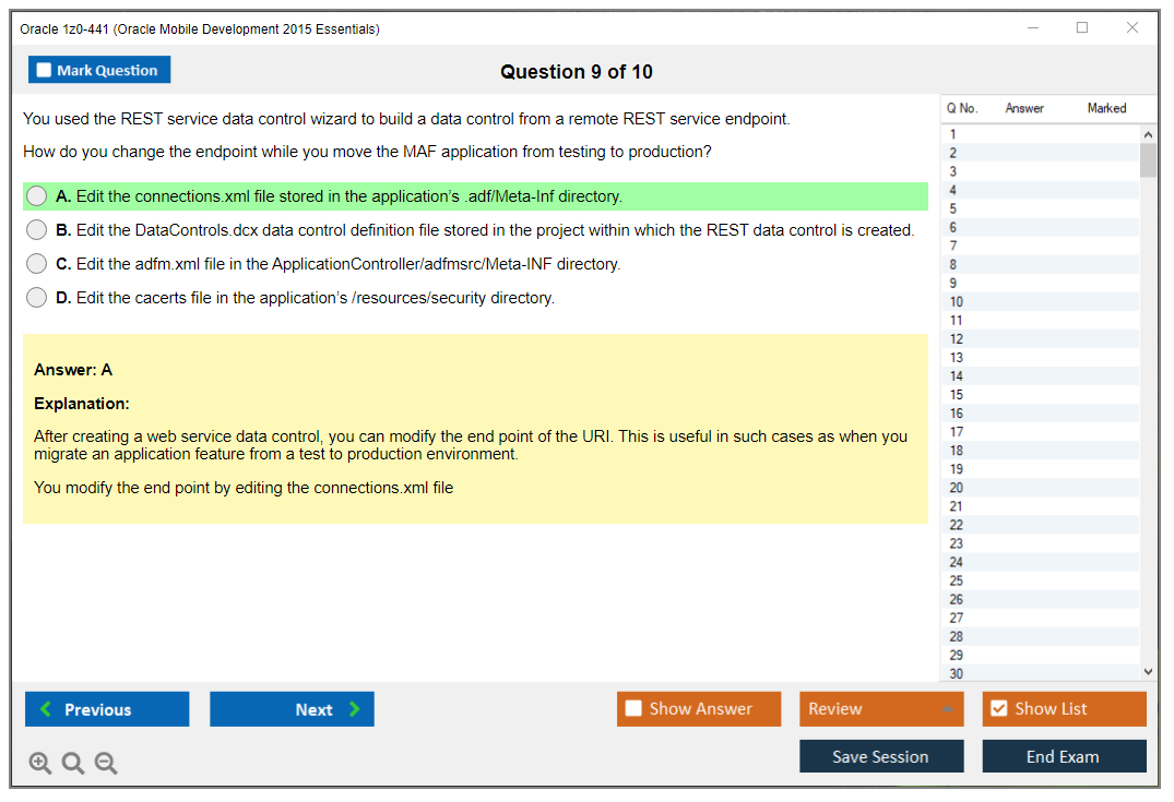 Oracle 1z0-441 (Oracle Mobile Development 2015 Essentials) Simulatore di esame Motore di test Dump degli esami 9