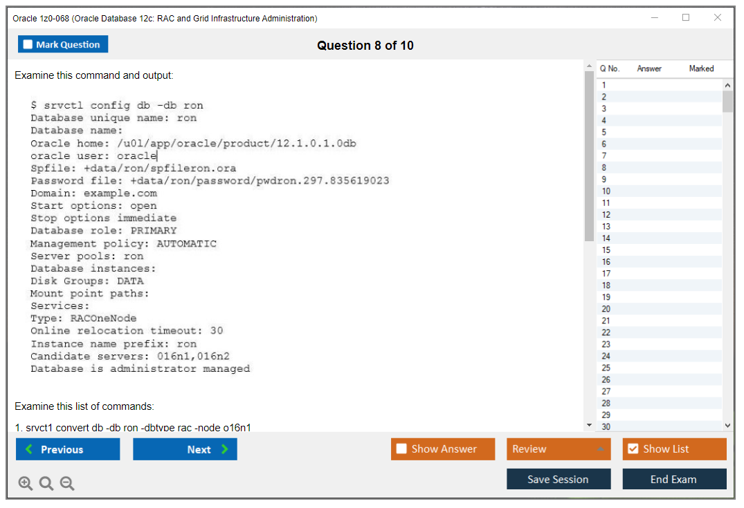 Oracle 1z0-068 (Oracle Database 12c: RAC and Grid Infrastructure Administration) Симулятор экзамена Тестовый движок Экзаменационные дампы 8
