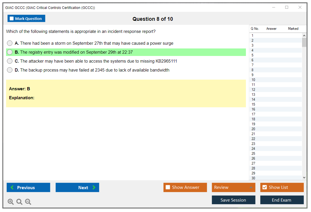 GIAC GCCC (GIAC Critical Controls Certification (GCCC)) Exam Simulator Test Engine Practice Exam 8